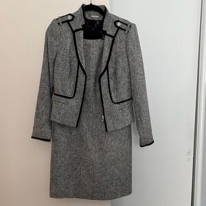 Women's White House Black Market  Tweed Jacket and dress Set with Black Trim